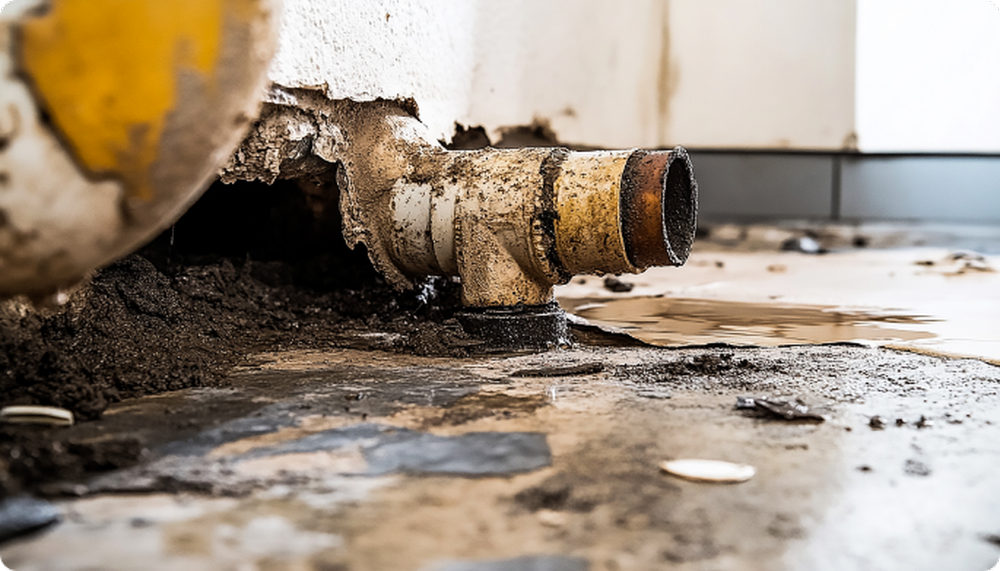 Desagüe dañado con acumulación de humedad pozarq360 Pozarq360