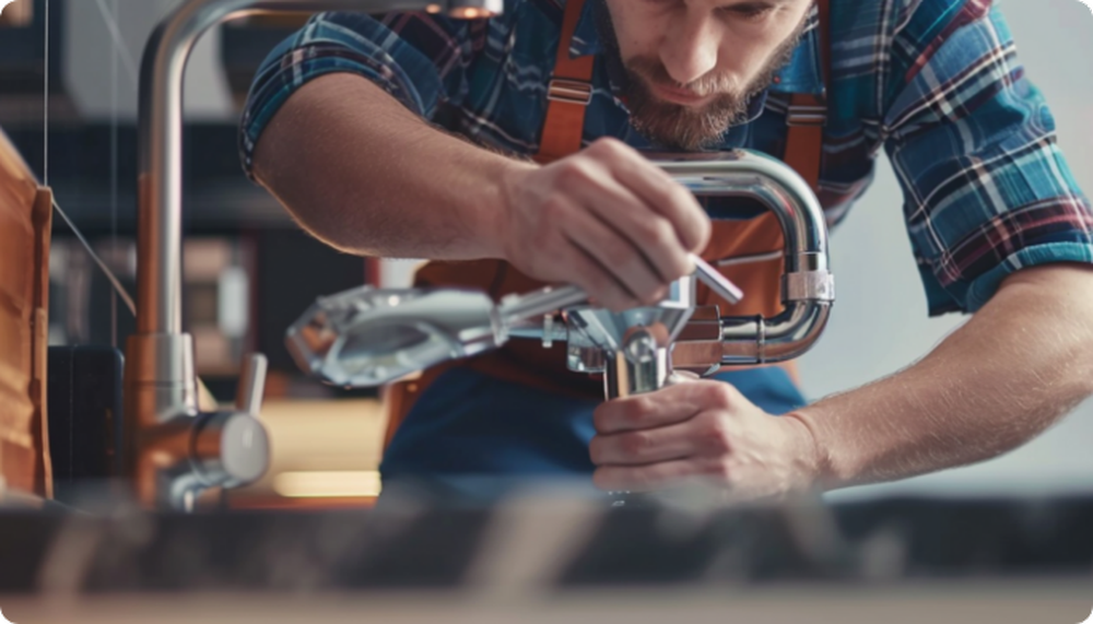 Plomero ajustando grifo de cocina pozarq360Pozarq360